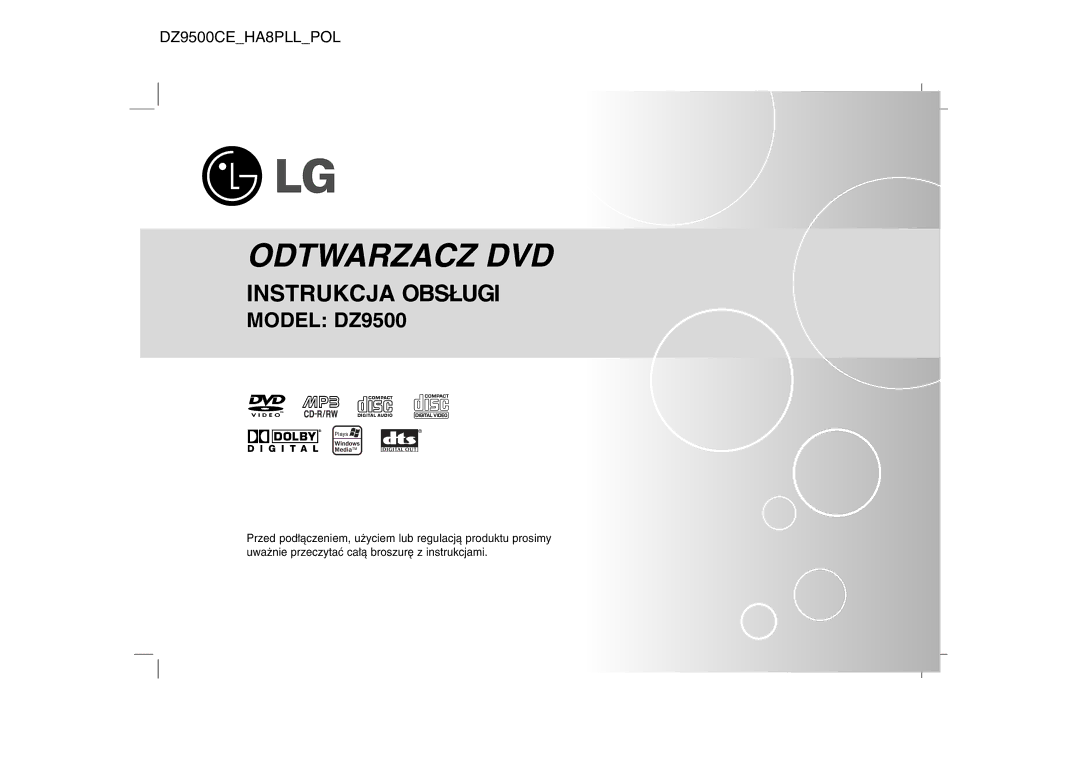 LG Electronics DZ9500 owner manual Odtwarzacz DVD 