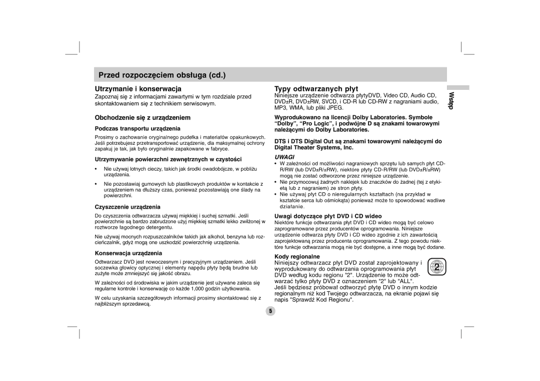 LG Electronics DZ9500 owner manual Przed rozpoczęciem obsługa cd 