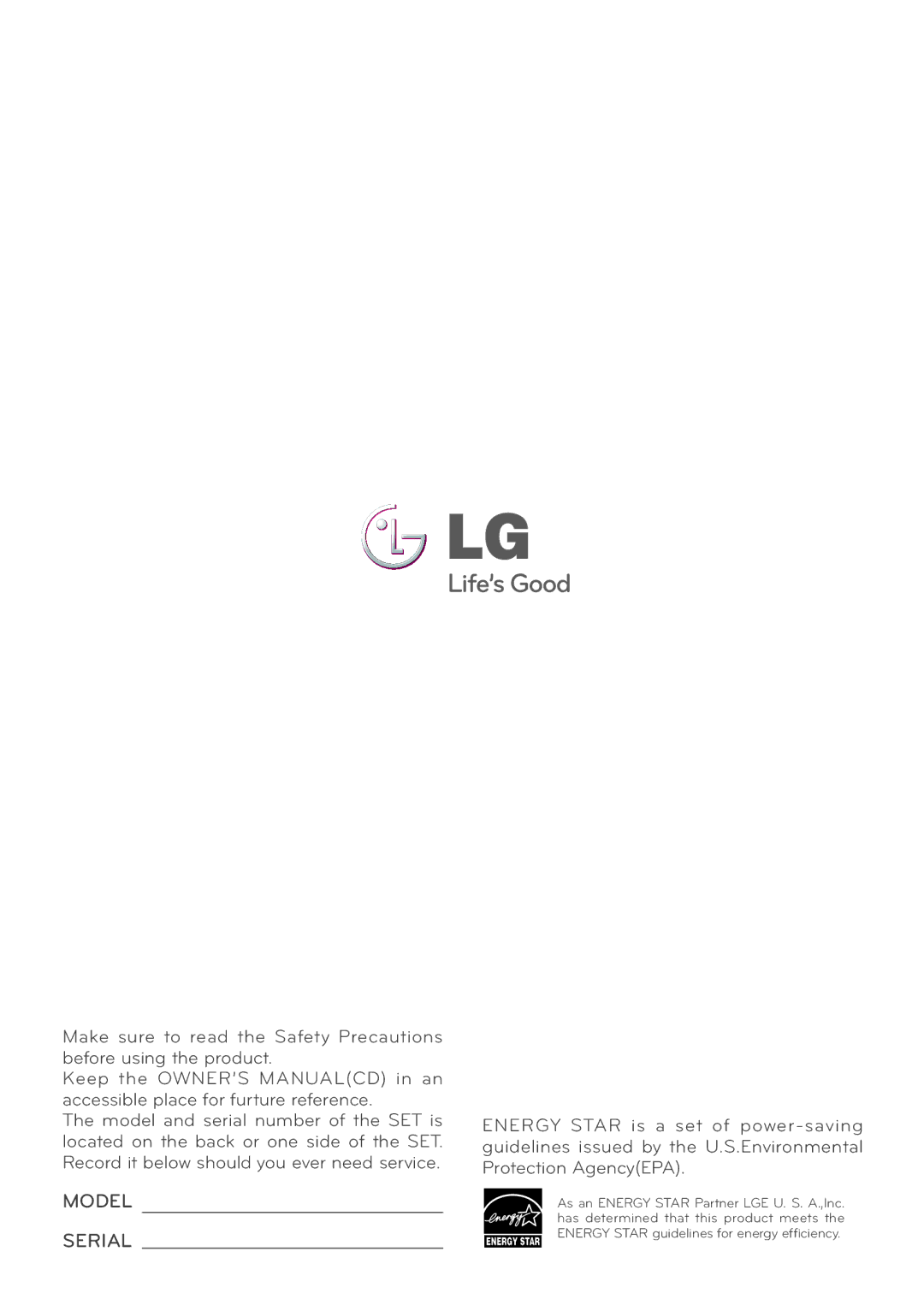 LG Electronics E2211T, E1911S, E1911T, E2411T, E2211S owner manual Model 