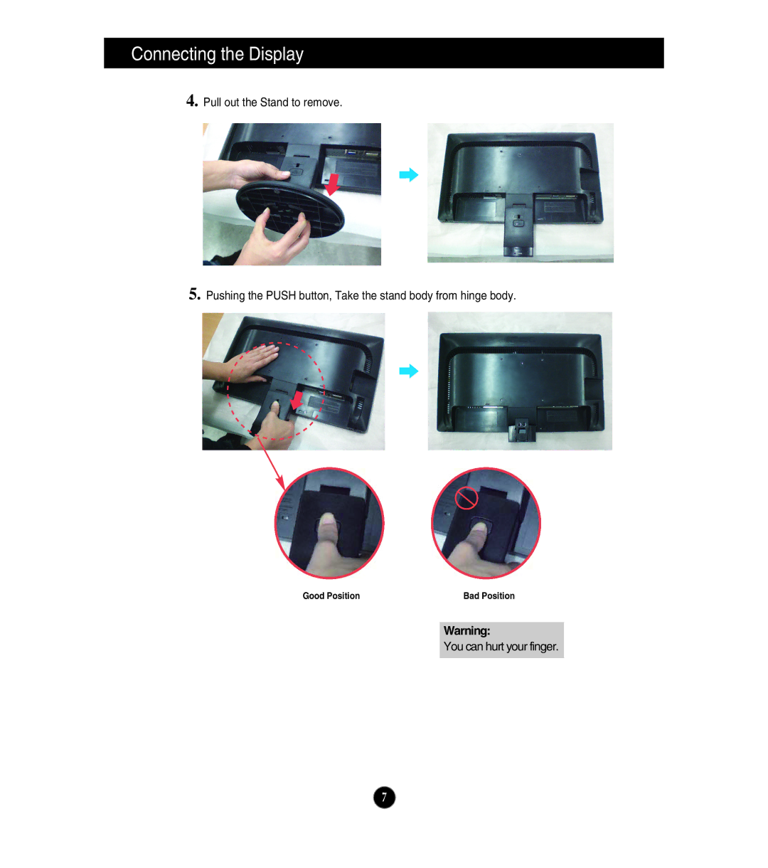 LG Electronics E2211T, E1911S, E1911T, E2411T, E2211S owner manual You can hurt your finger 