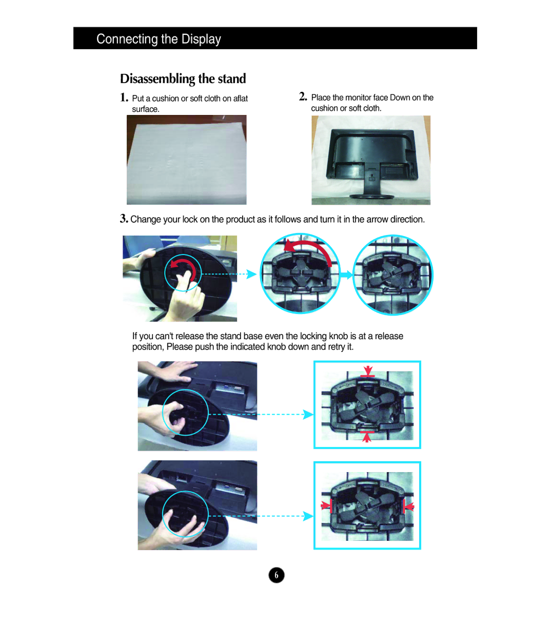 LG Electronics E2411T, E1911S, E1911T, E2211T, E2211S owner manual Disassembling the stand 