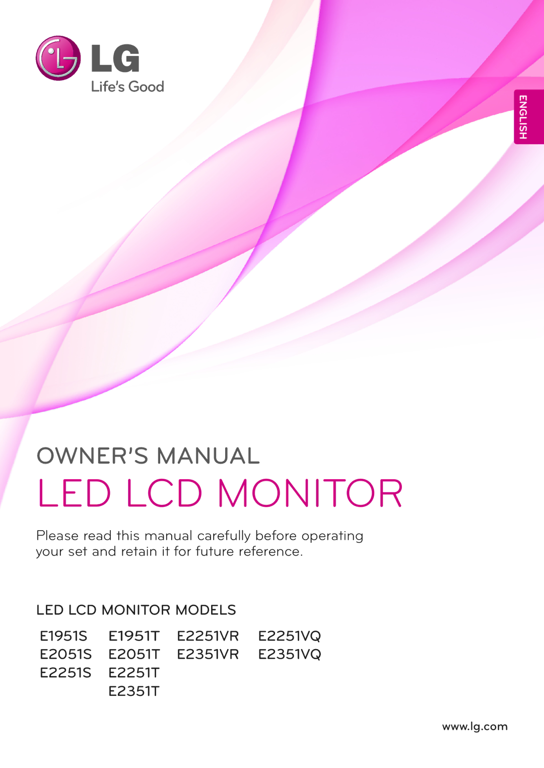 LG Electronics E1951S, E1951T, E2051S, E2051T, E2351VR, E2351T, E2351VQ, E2251T, E2251S, E2251VR owner manual LED LCD Monitor 