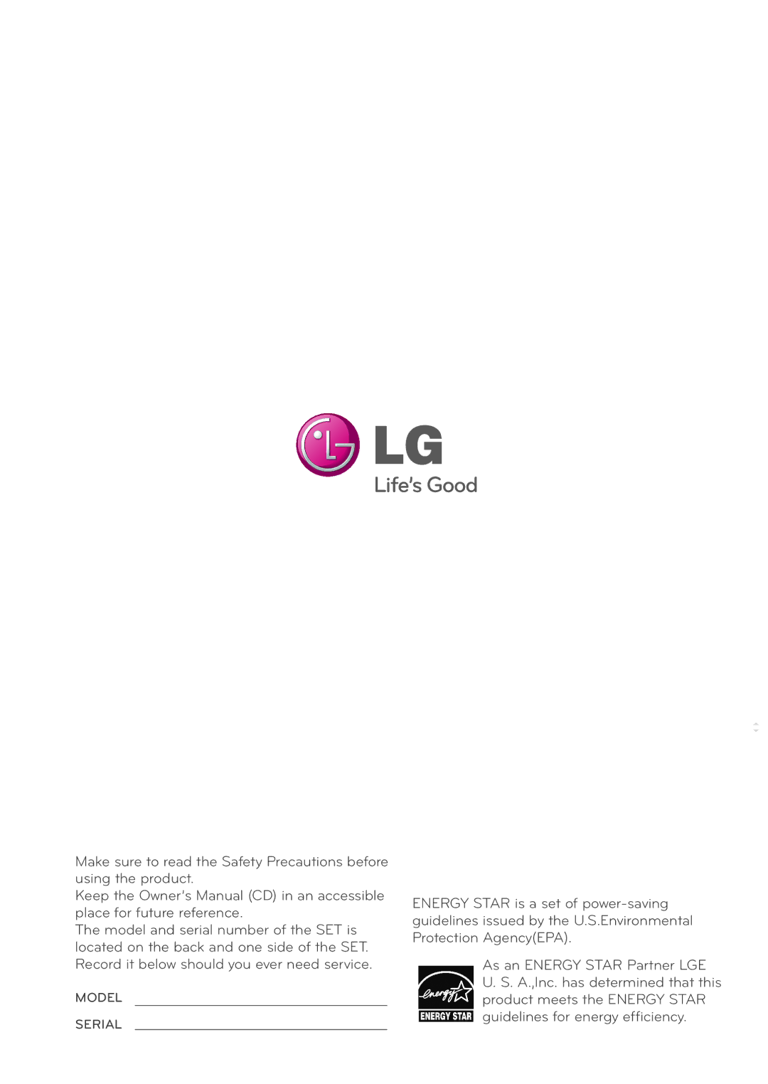 LG Electronics E2251S, E1951T, E1951S, E2051S, E2051T, E2351VR, E2351T, E2351VQ, E2251T, E2251VR, E2251VQ owner manual Model Serial 