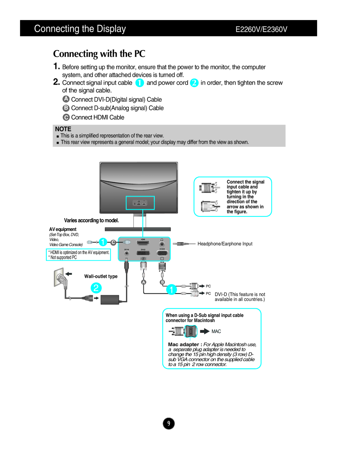 LG Electronics E1960T, E2060S, E2060T, E1960S, E2360T, E2360S, E2260S, E2260T owner manual E2260V/E2360V 