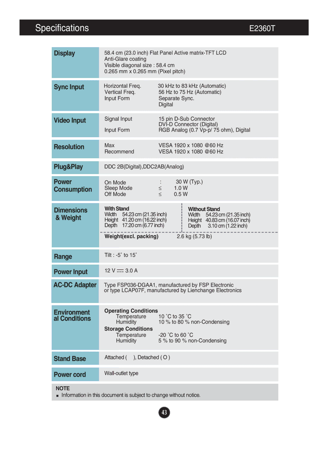 LG Electronics E2360T, E1960T, E2060S, E2060T, E1960S, E2360V, E2360S, E2260S, E2260T, E2260V owner manual 