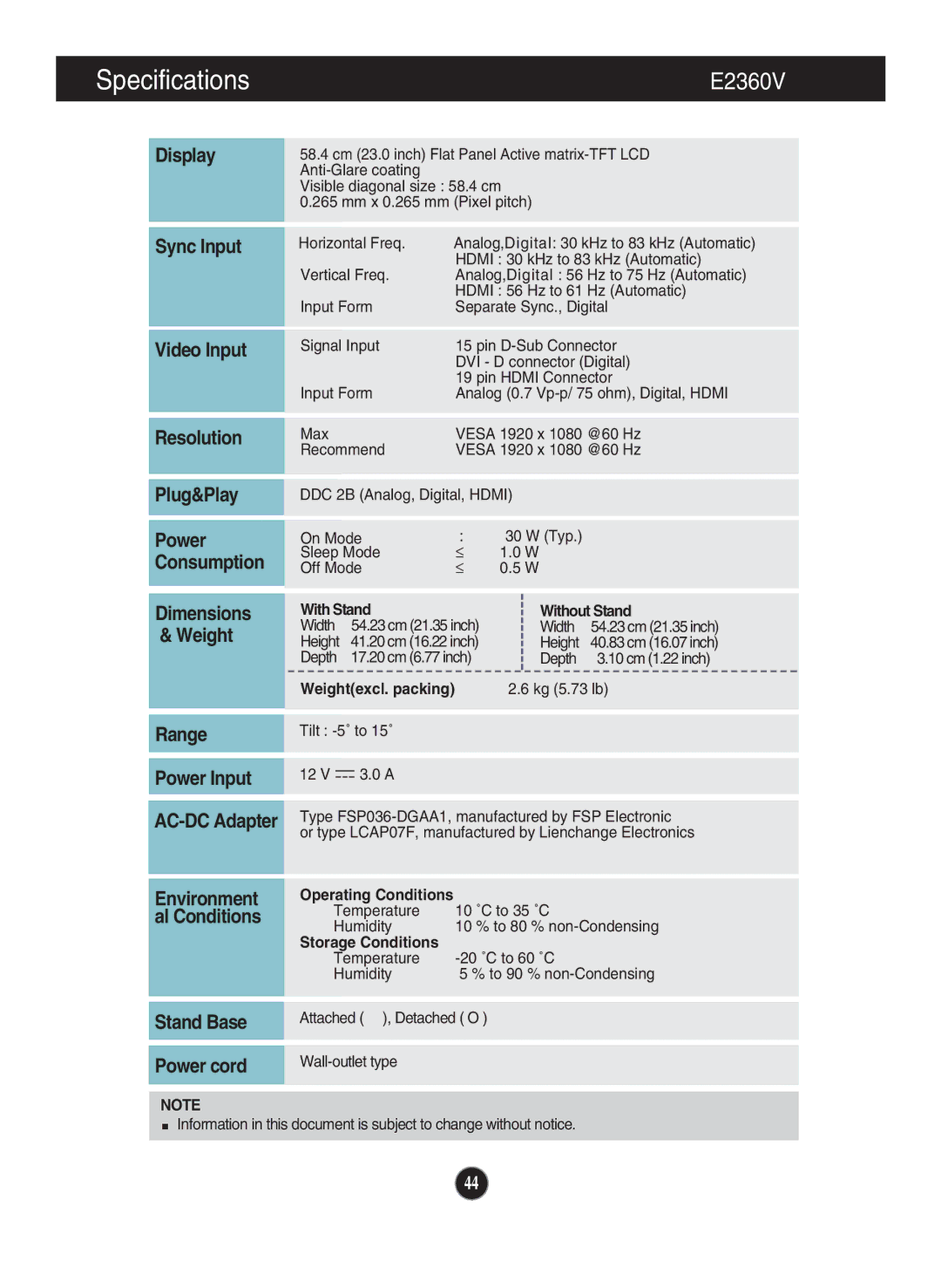 LG Electronics E2360V, E1960T, E2060S, E2060T, E1960S, E2360T, E2360S, E2260S, E2260T, E2260V owner manual 