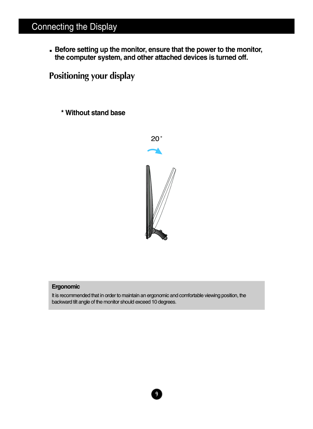 LG Electronics E2350T, E2050T, E1950T, E2250T manual Without stand base 