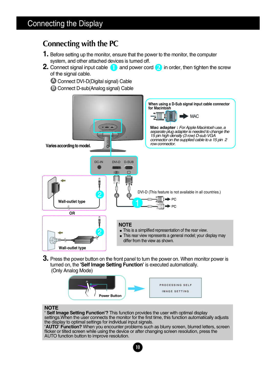 LG Electronics E2250T, E2050T, E1950T, E2350T manual Connecting with the PC, Only Analog Mode 