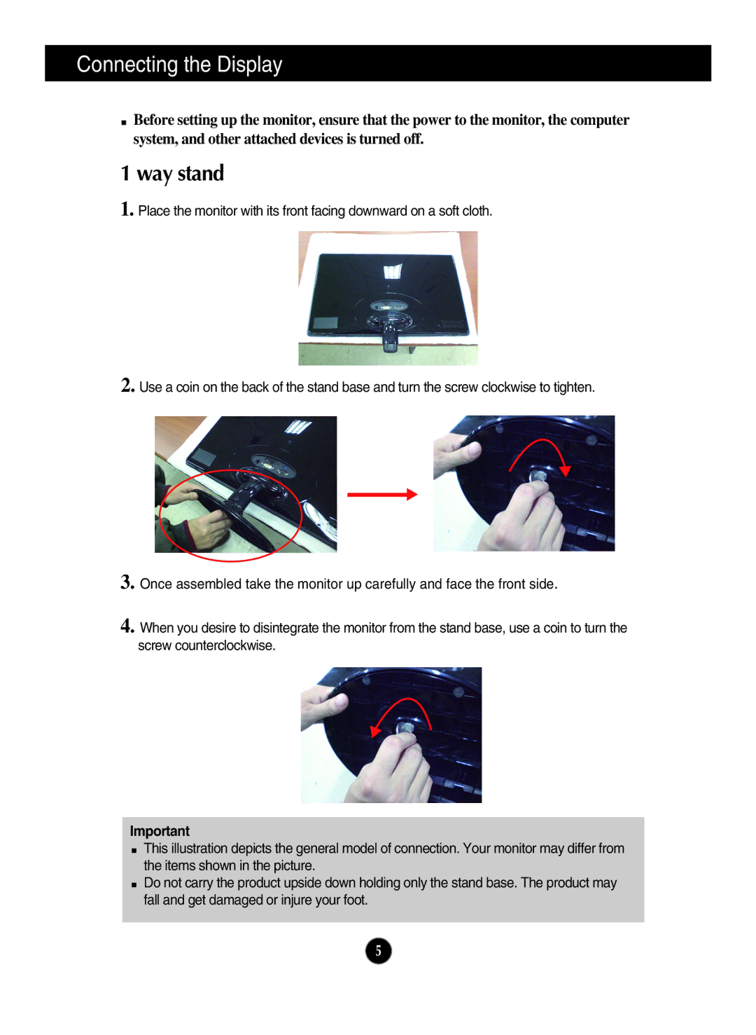 LG Electronics E2050T, E2350T, E2250T manual Connecting the Display, Way stand 