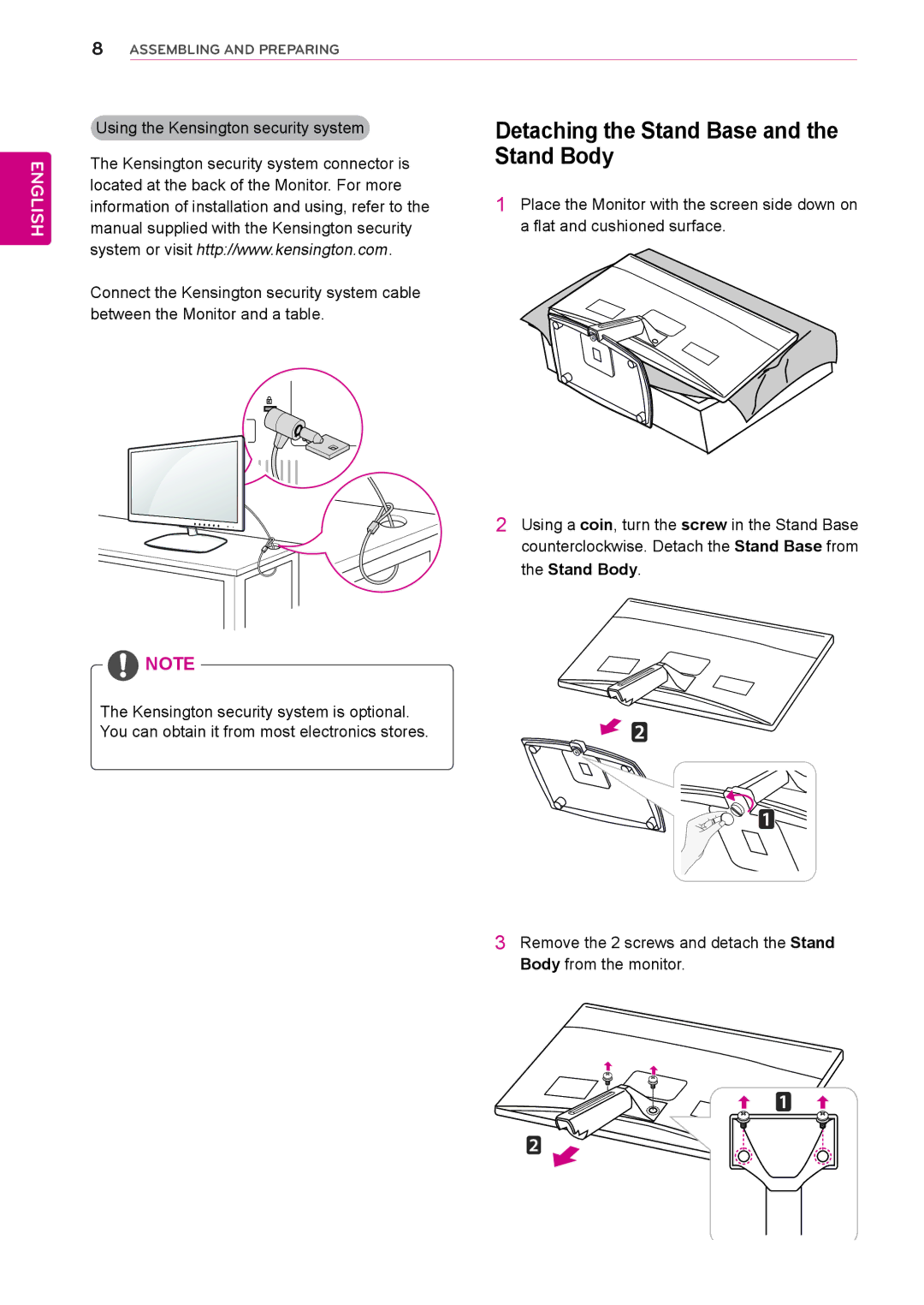 LG Electronics E2051C, E1951C, E2351TC, E2251C owner manual Detaching the Stand Base and the Stand Body 