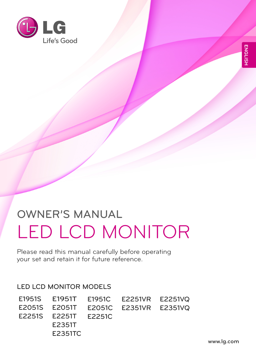LG Electronics E1951C, E2051C, E2251C owner manual Led Lcd Monitor, Owner’S Manual, E2351TC, English 