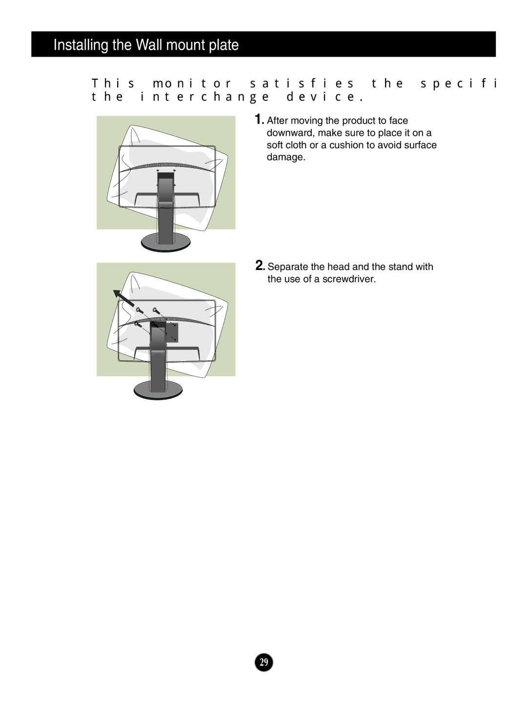 LG Electronics E2210PM, E1910PM owner manual Installing the Wall mount plate 