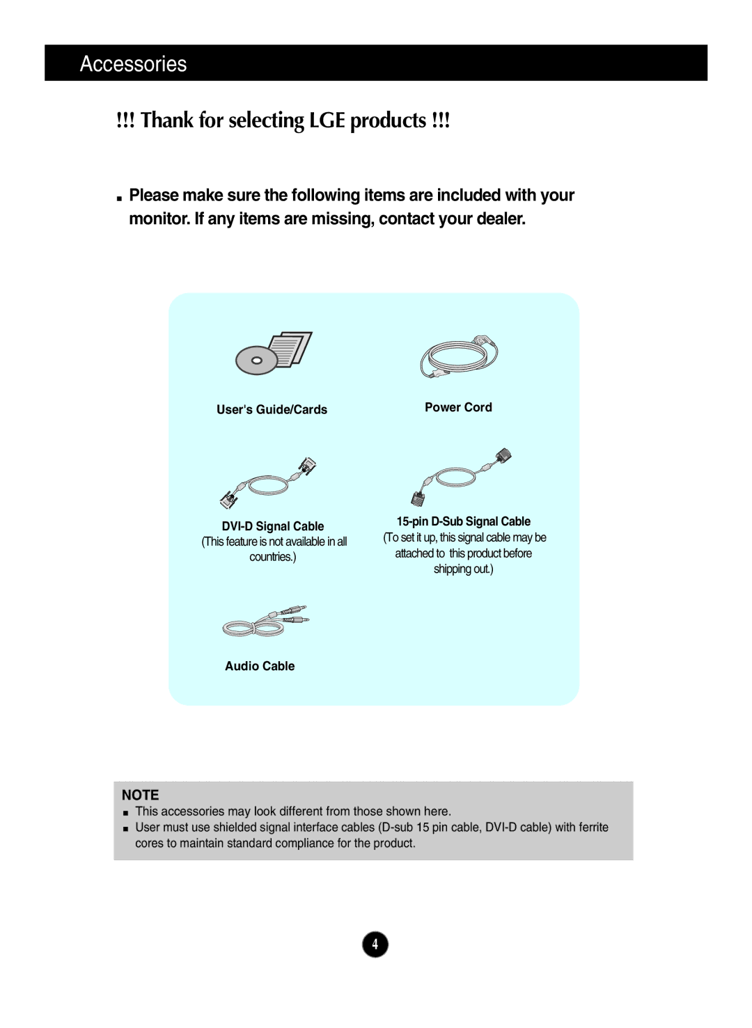 LG Electronics E1910PM, E2210PM owner manual Accessories, Thank for selecting LGE products 