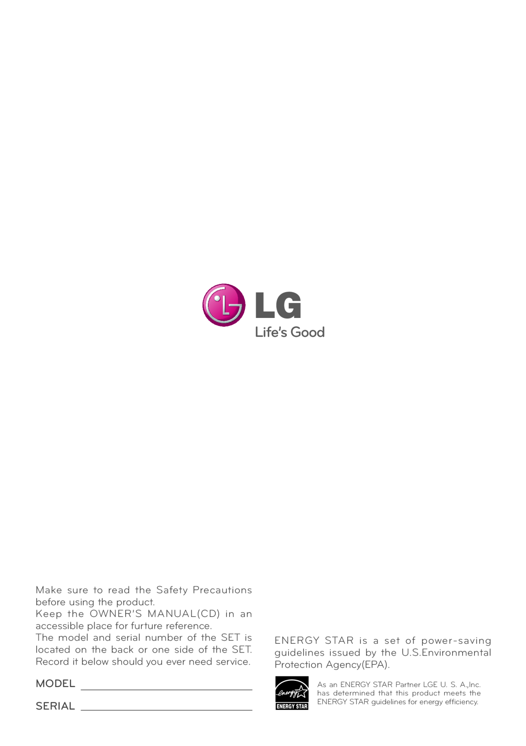 LG Electronics E2210PM, E1910PM owner manual Model, Serial 