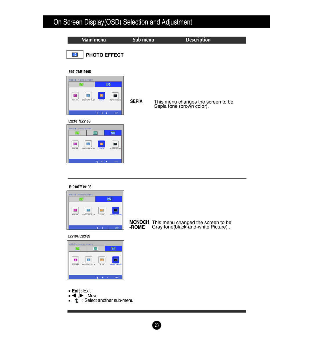 LG Electronics E2210S, E1910T, E1910S, E2210T owner manual Sepia 