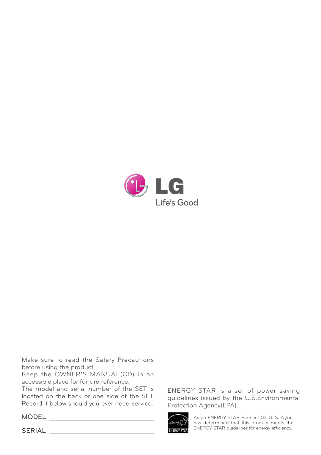 LG Electronics E2210T, E2210S, E1910T, E1910S owner manual Model 