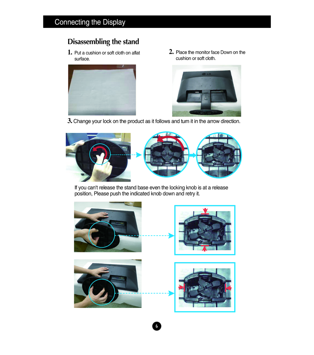 LG Electronics E2210T, E2210S, E1910T, E1910S owner manual Disassembling the stand 