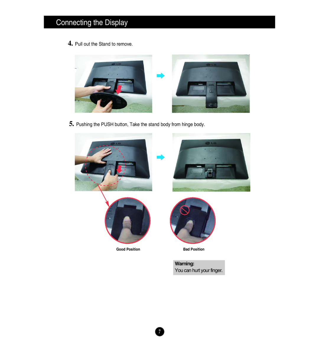 LG Electronics E2210S, E1910T, E1910S, E2210T owner manual You can hurt your finger 