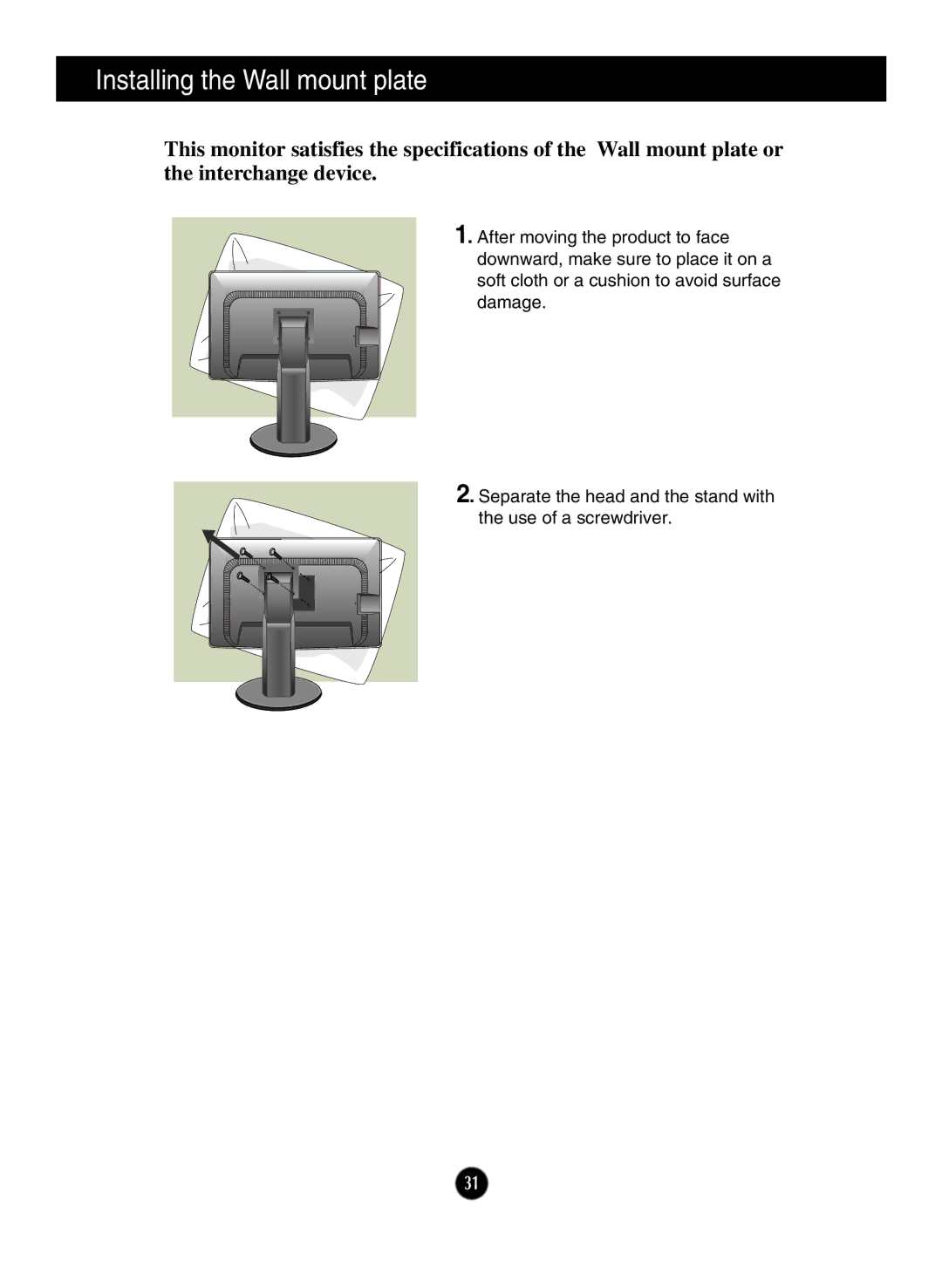 LG Electronics E2211PU owner manual Installing the Wall mount plate 