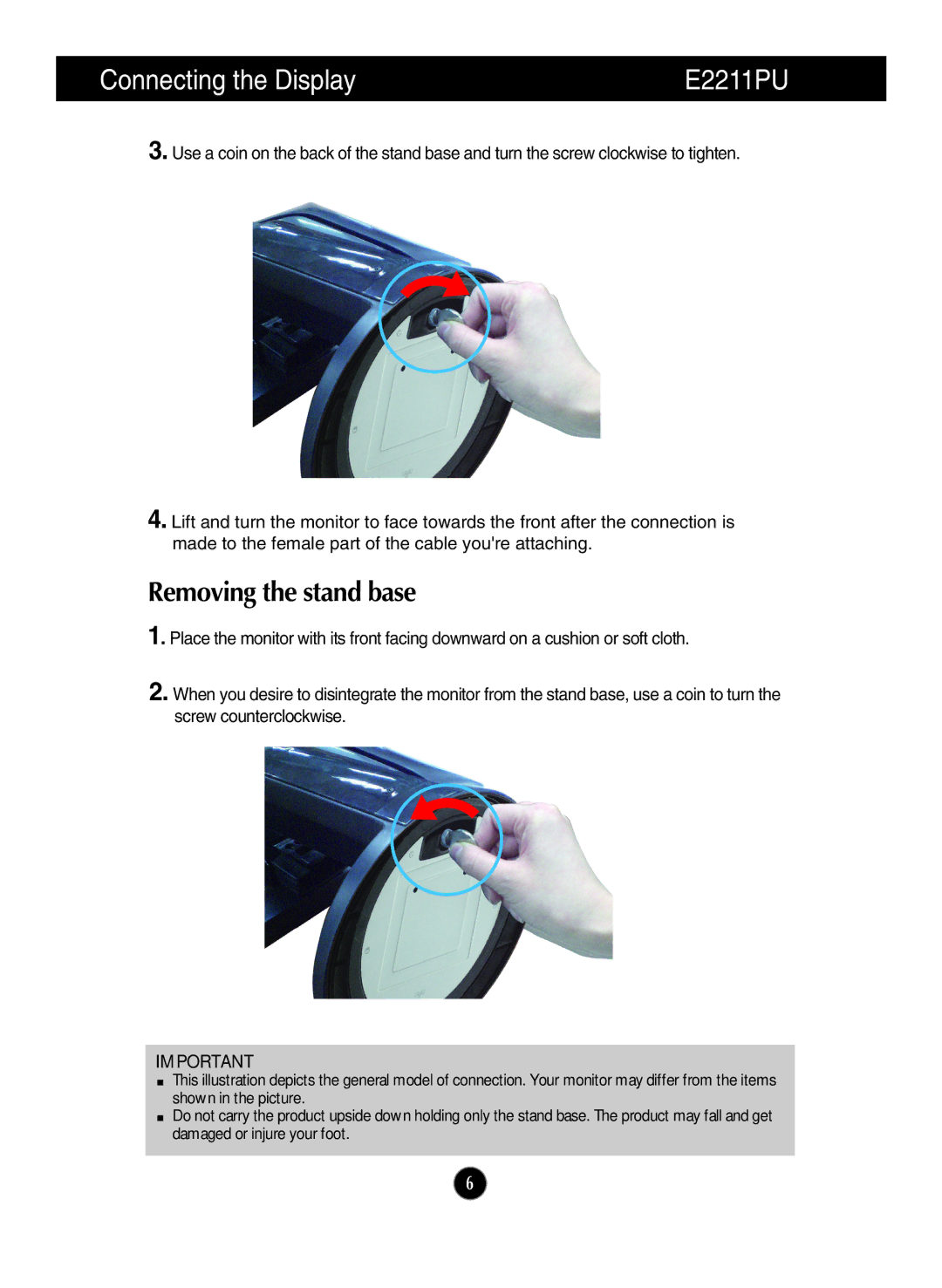 LG Electronics E2211PU owner manual Removing the stand base 