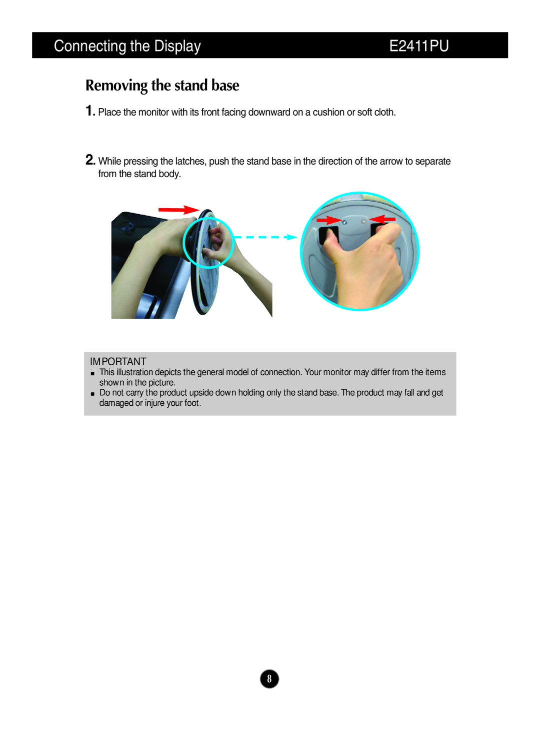 LG Electronics E2211PU owner manual Removing the stand base 