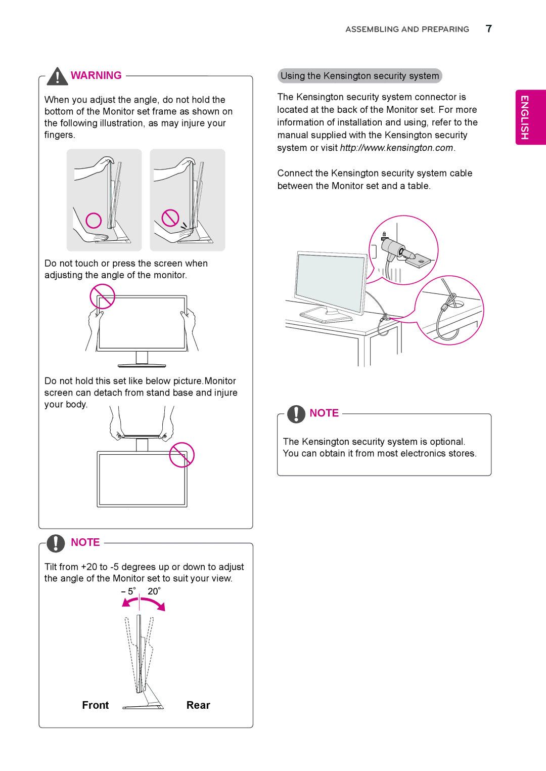 LG Electronics E2242S, E2242T, E2042T, E2042S, E2442T, E2342T, E1942S owner manual Front Rear 