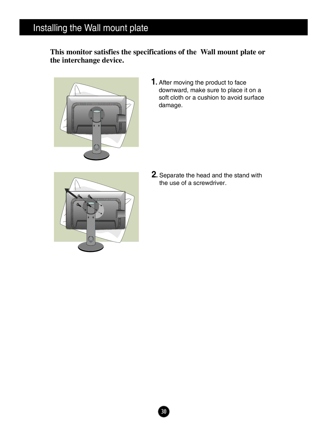 LG Electronics E2711PY owner manual Installing the Wall mount plate 