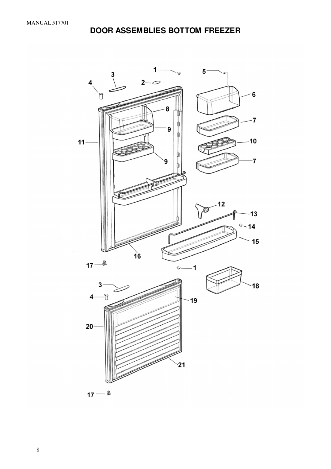 LG Electronics E440T, E442B, E16B, E16T manual Door Assemblies Bottom Freezer 