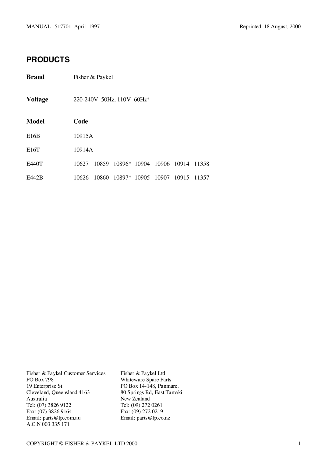 LG Electronics E16T, E442B, E16B, E440T manual Products 