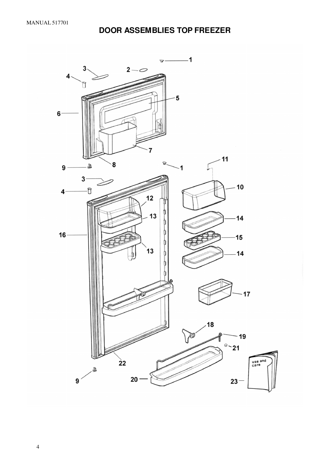 LG Electronics E440T, E442B, E16B, E16T manual Door Assemblies TOP Freezer 