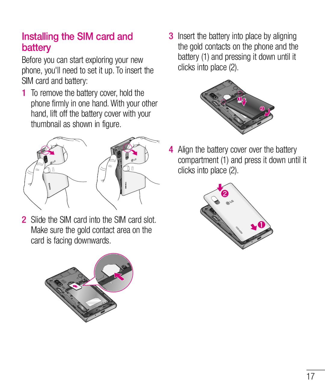 LG Electronics E610 manual Installing the SIM card and battery 