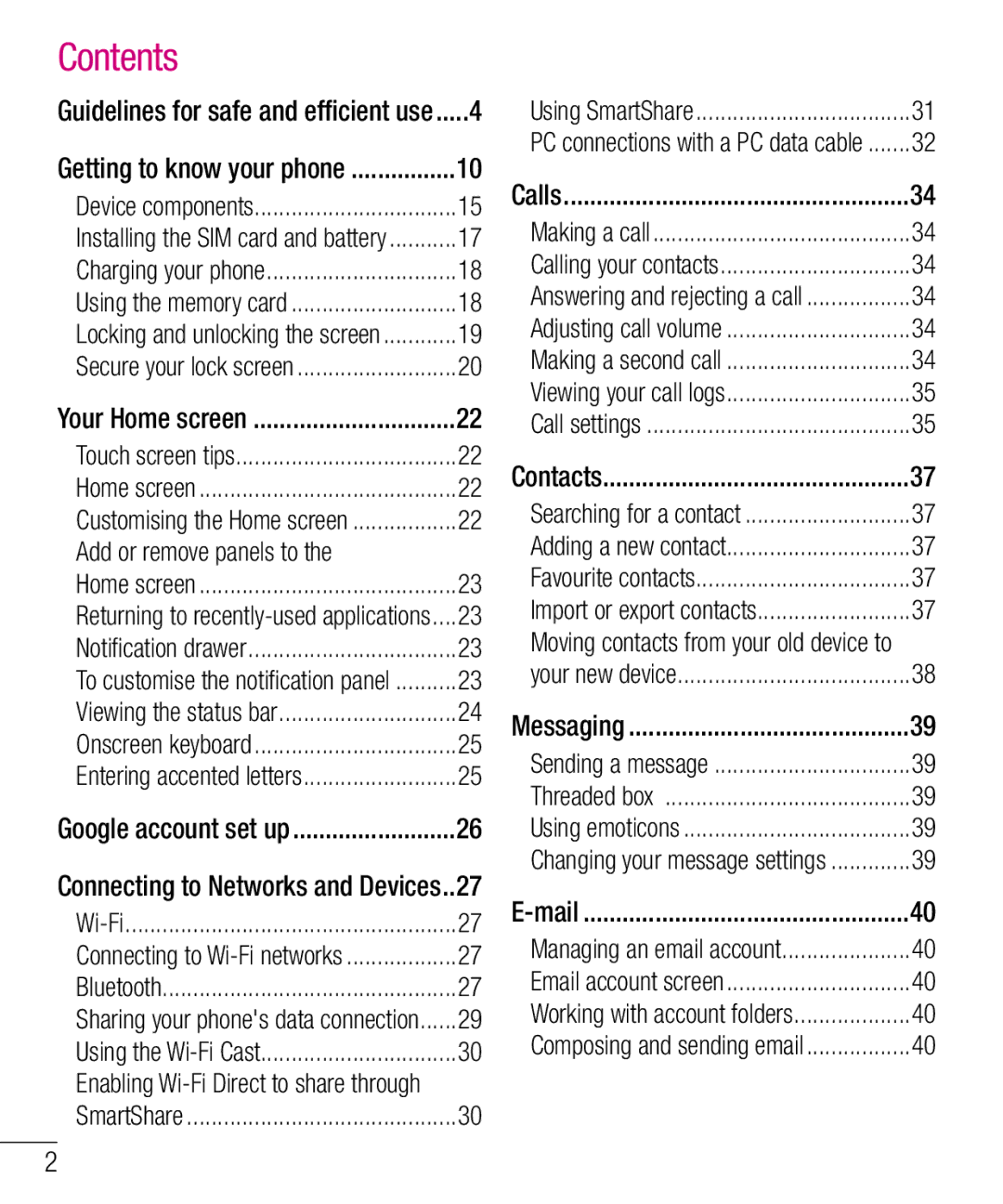 LG Electronics E610 manual Contents 