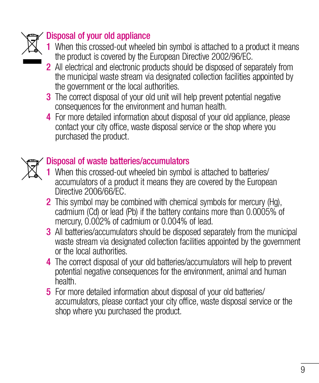 LG Electronics E610 manual Disposal of your old appliance 