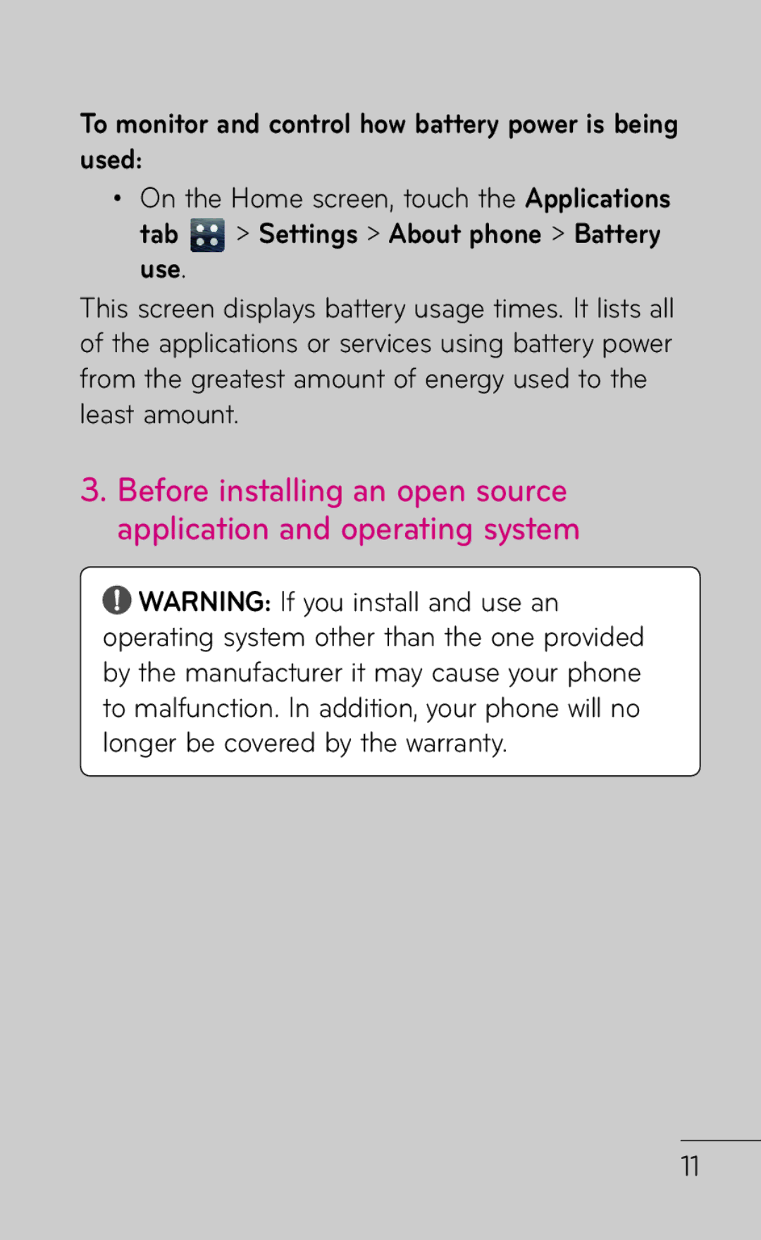 LG Electronics E739 manual To monitor and control how battery power is being used 