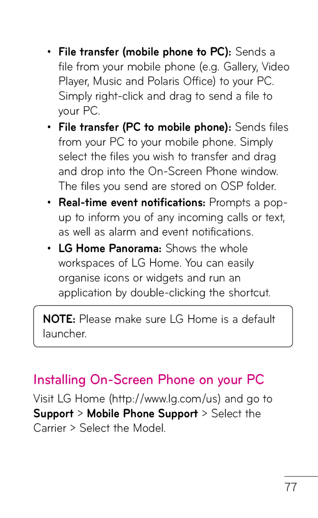 LG Electronics E739 manual Installing On-Screen Phone on your PC 