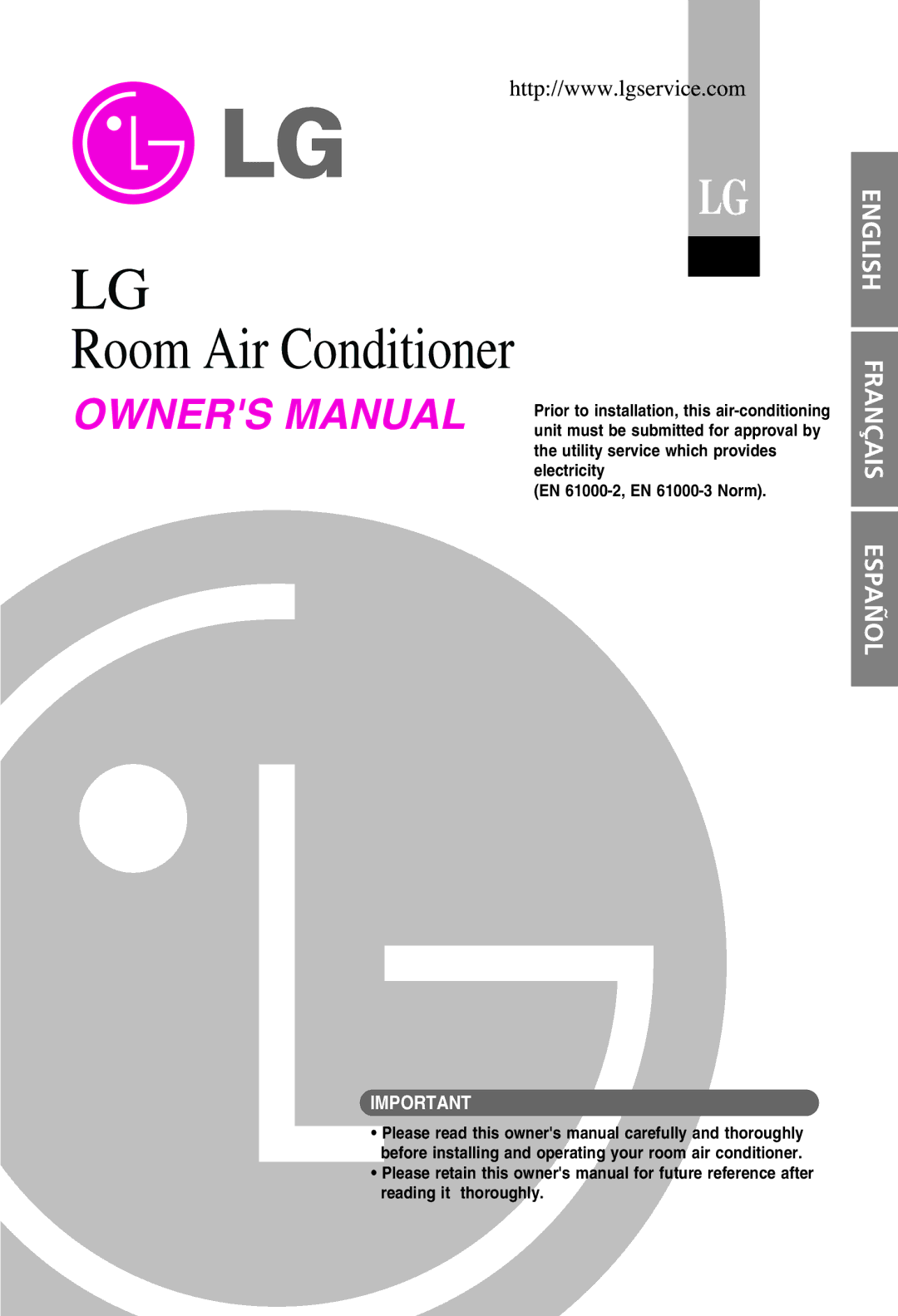 LG Electronics EN 61000-3 Norm), EN 61000-2 owner manual Room Air Conditioner 