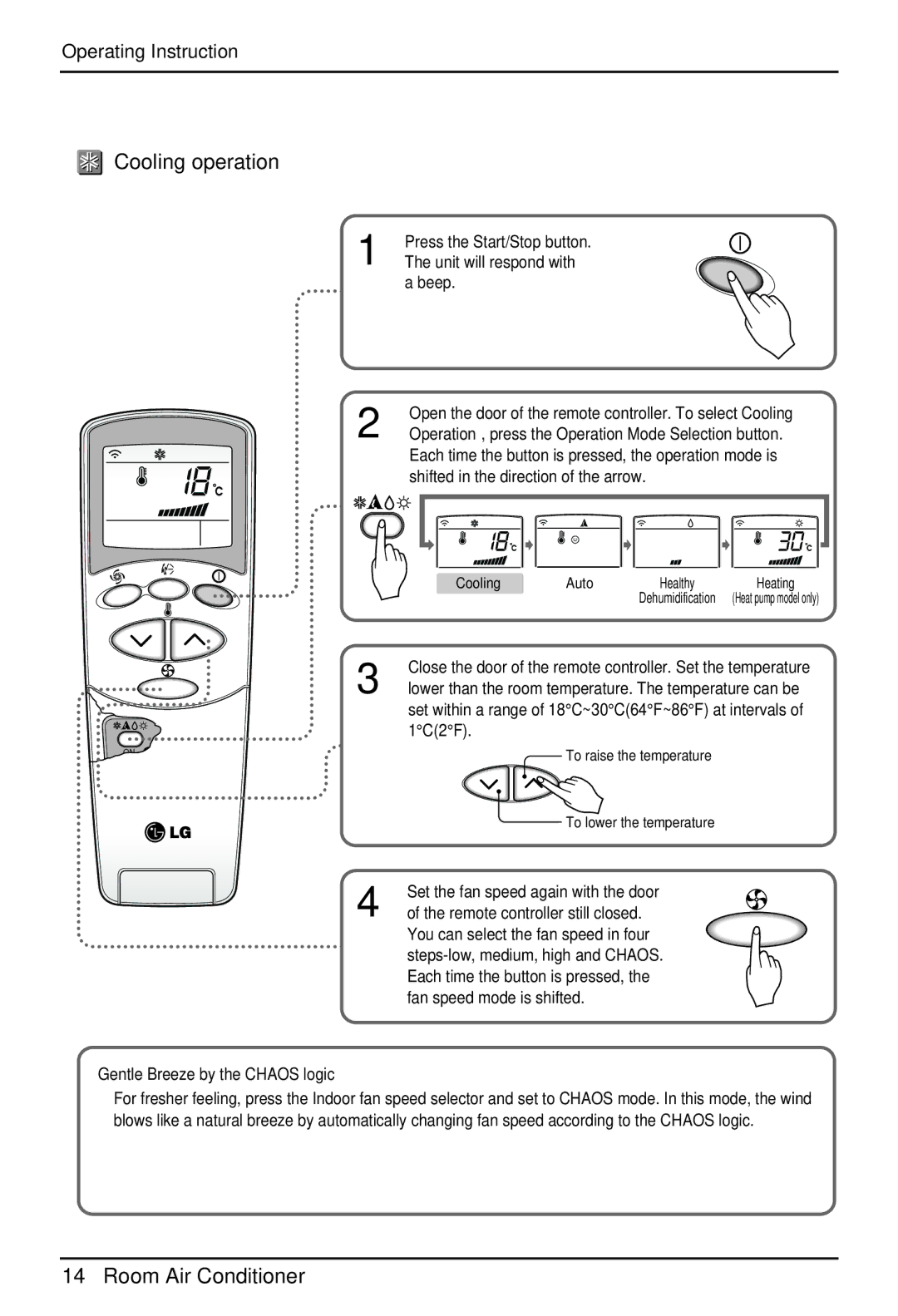 LG Electronics EN 61000-2, EN 61000-3 Norm) owner manual Cooling operation, Gentle Breeze by the Chaos logic 