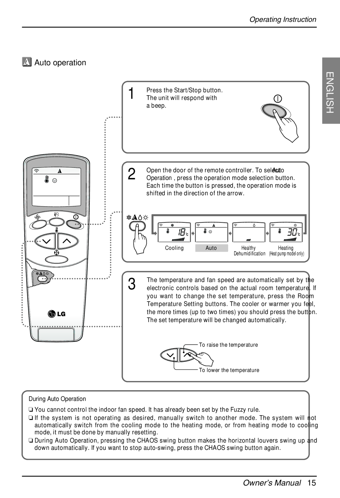 LG Electronics EN 61000-3 Norm), EN 61000-2 owner manual Auto operation, During Auto Operation 