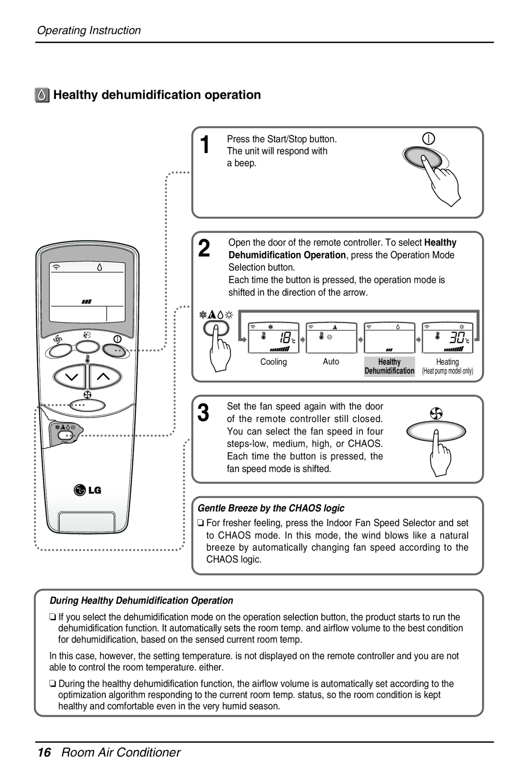 LG Electronics EN 61000-2, EN 61000-3 Norm) Healthy dehumidification operation, During Healthy Dehumidification Operation 