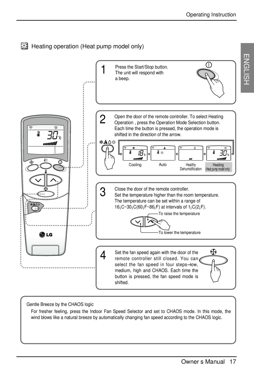 LG Electronics EN 61000-3 Norm) Heating operation Heat pump model only, Close the door of the remote controller 