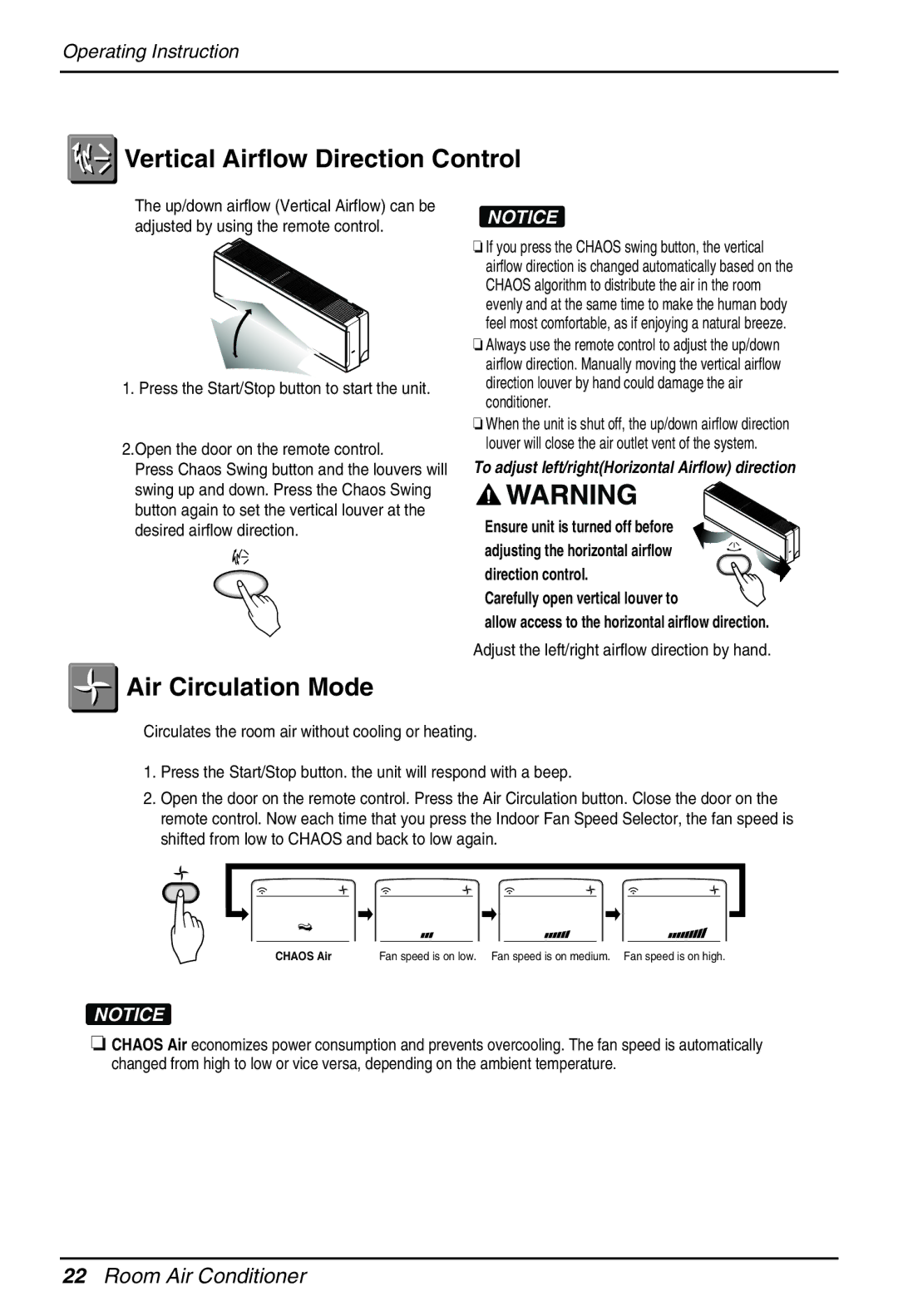 LG Electronics EN 61000-2 owner manual Vertical Airflow Direction Control, To adjust left/rightHorizontal Airflow direction 