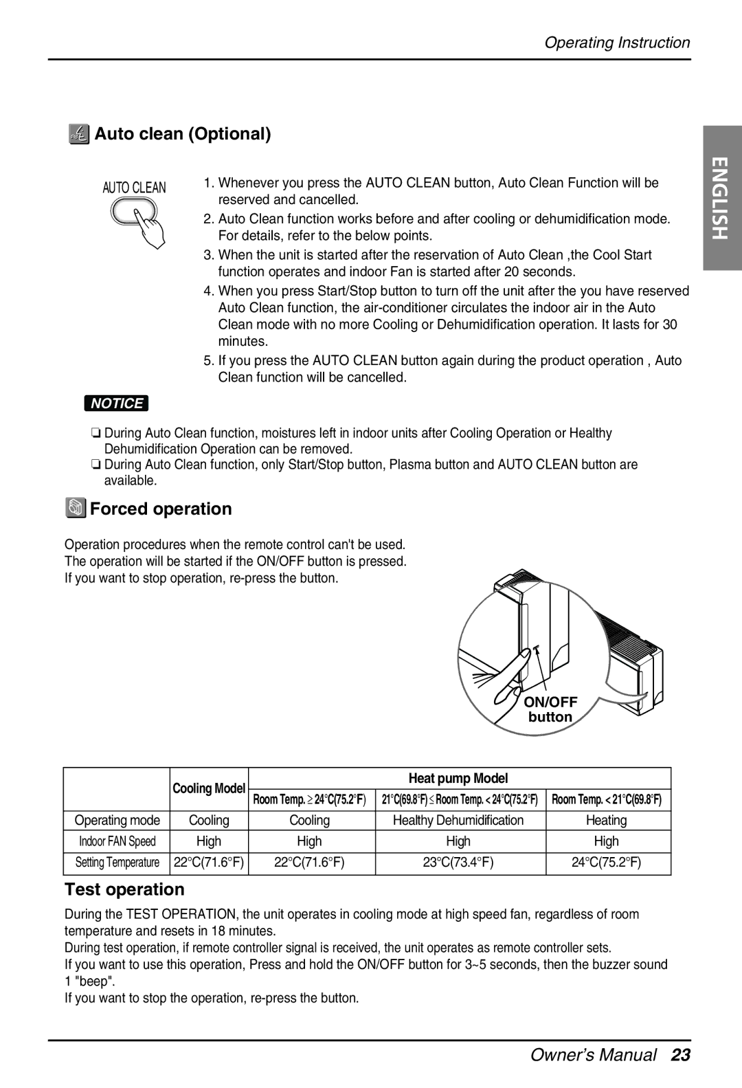 LG Electronics EN 61000-3 Norm), EN 61000-2 owner manual Auto clean Optional, Forced operation, Test operation 