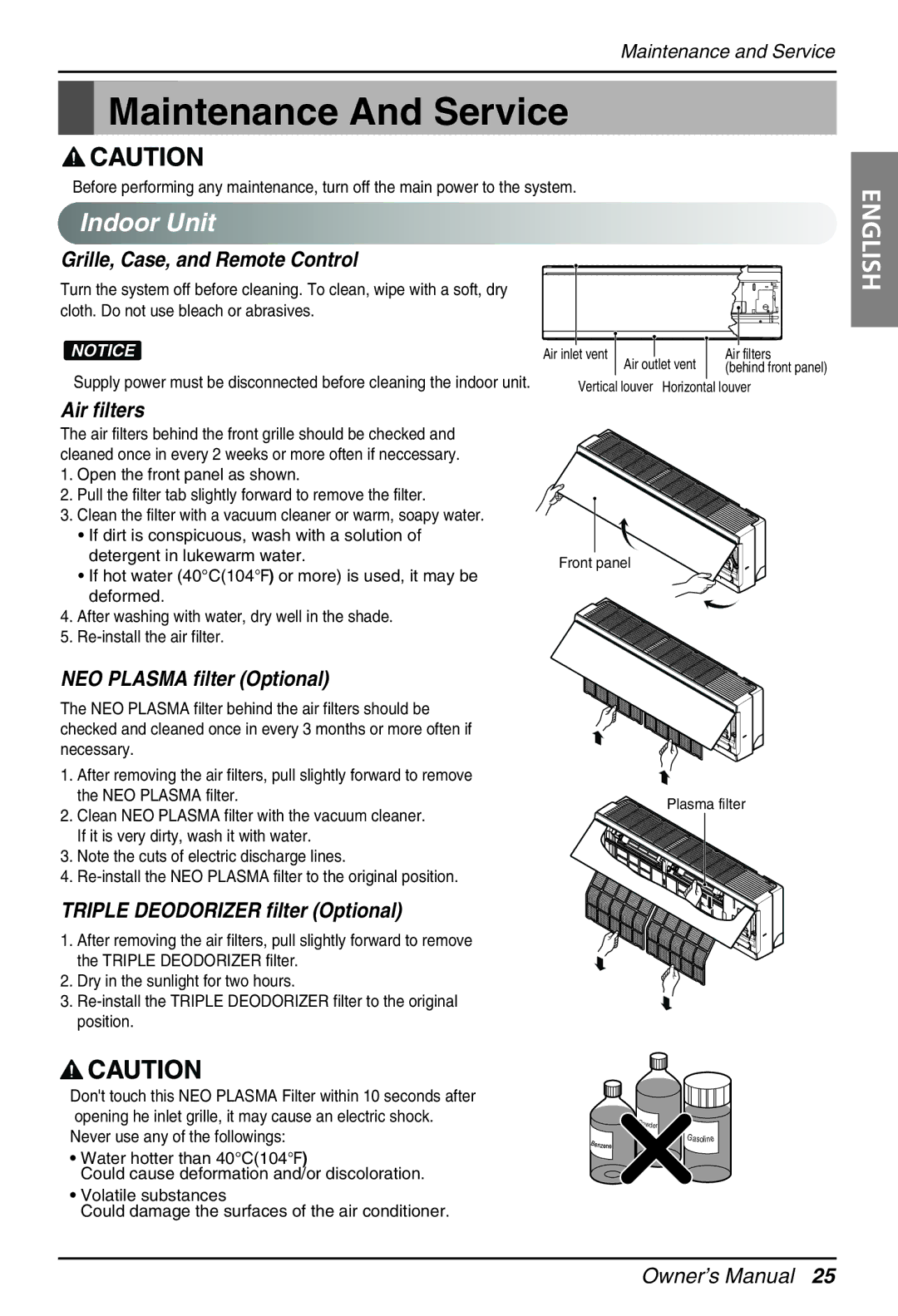 LG Electronics EN 61000-3 Norm), EN 61000-2 owner manual Maintenance And Service, Indoor Unit 