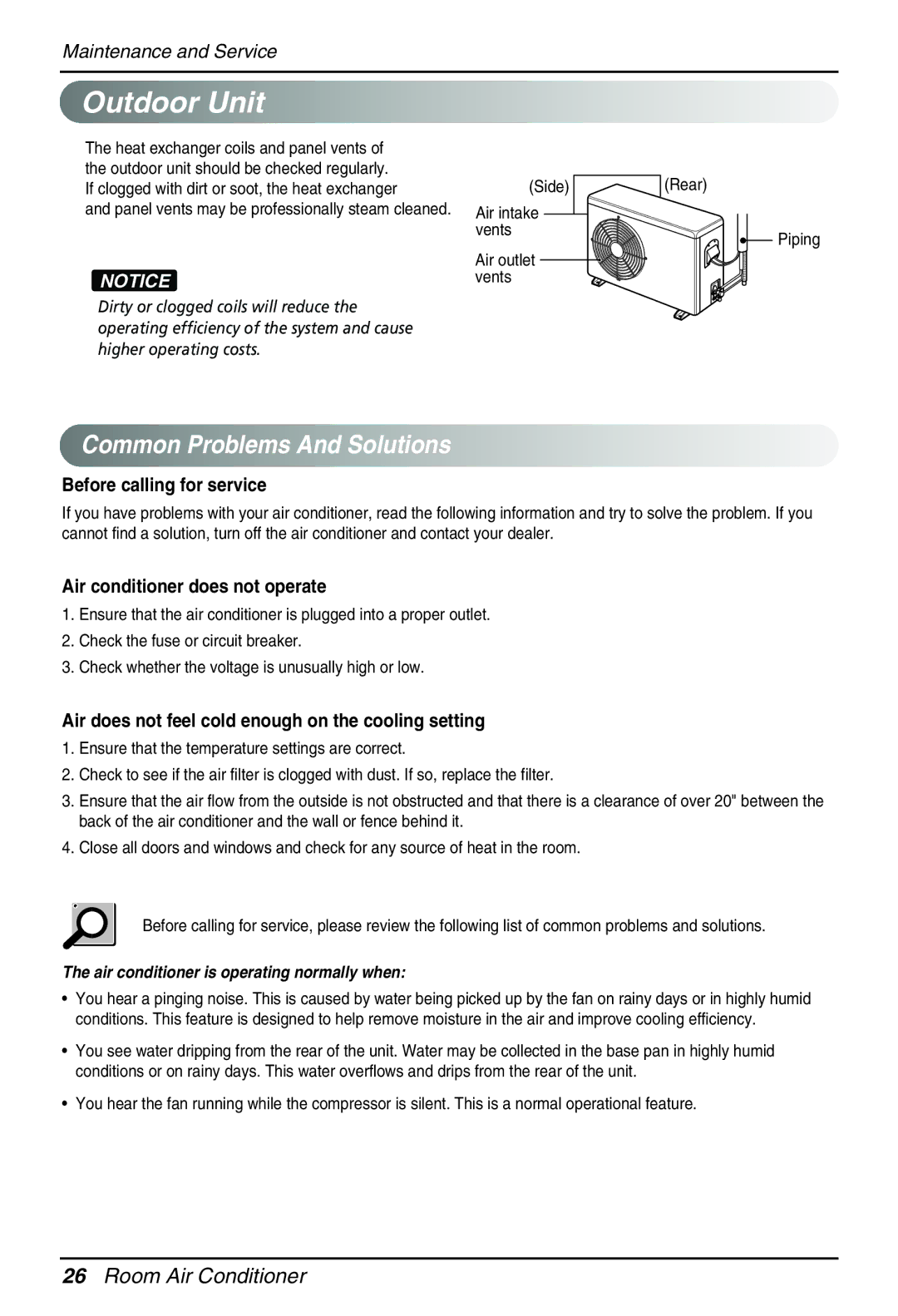 LG Electronics EN 61000-2, EN 61000-3 Norm) owner manual Before calling for service, Air conditioner does not operate 