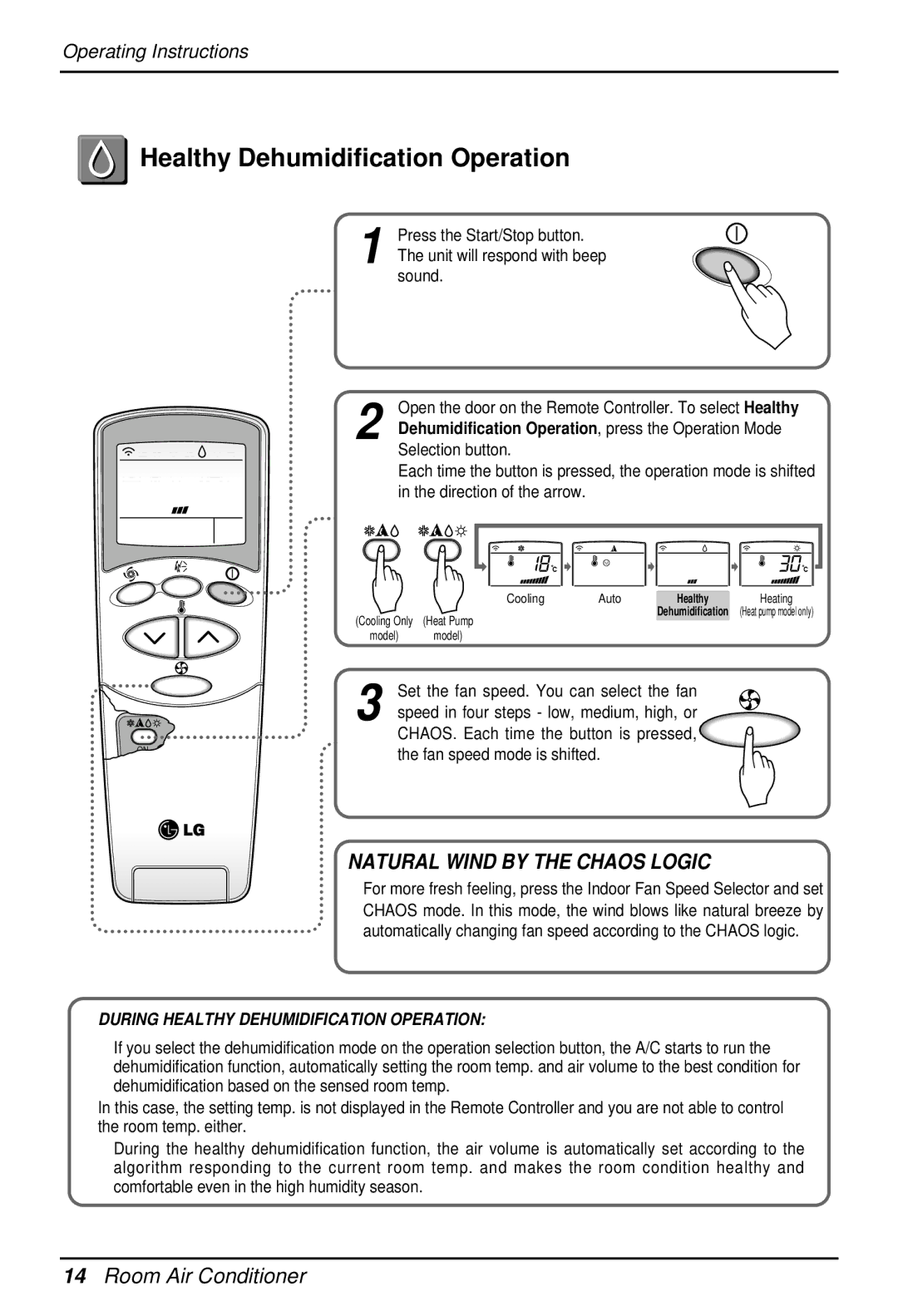 LG Electronics EN 61000-3 NORM owner manual Healthy Dehumidification Operation, Sound, Fan speed mode is shifted 