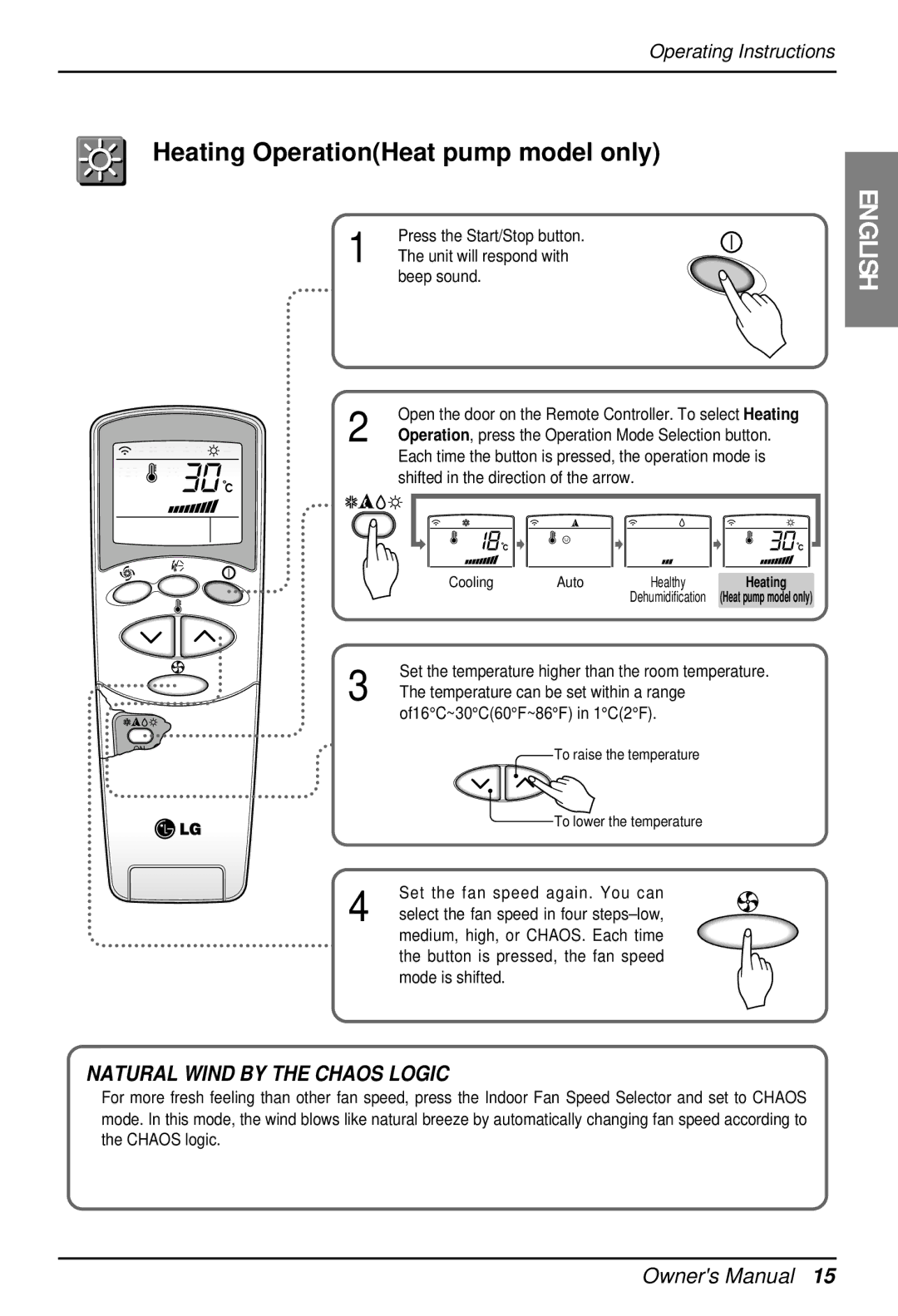 LG Electronics EN 61000-3 Heating OperationHeat pump model only, Beep sound, Temperature can be set within a range 