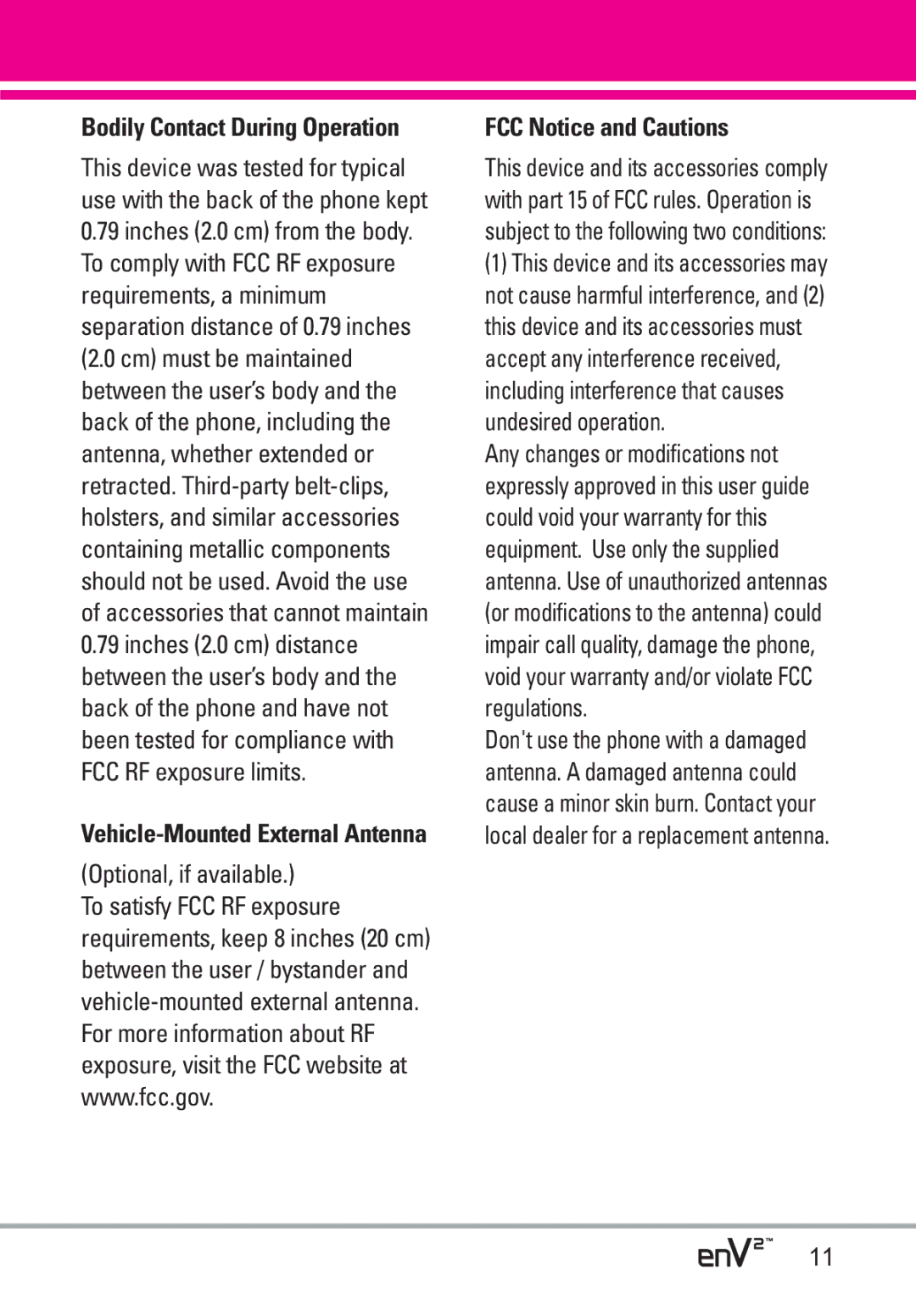 LG Electronics EnV2 manual Optional, if available, FCC Notice and Cautions 