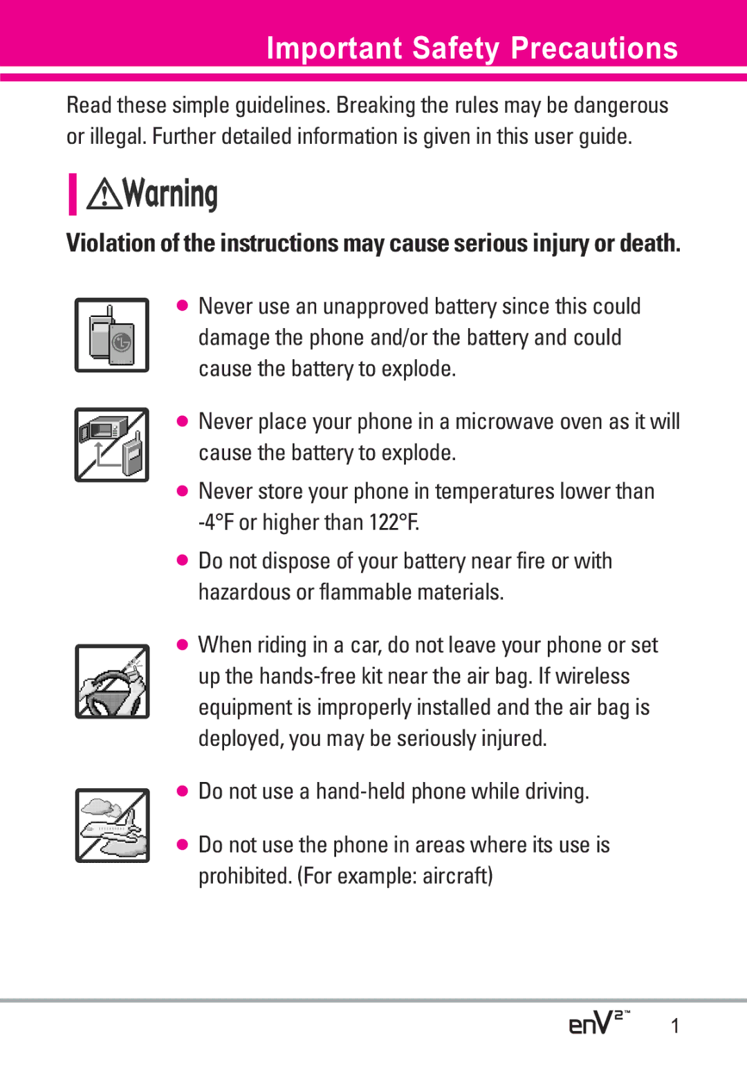 LG Electronics EnV2 manual Important Safety Precautions 