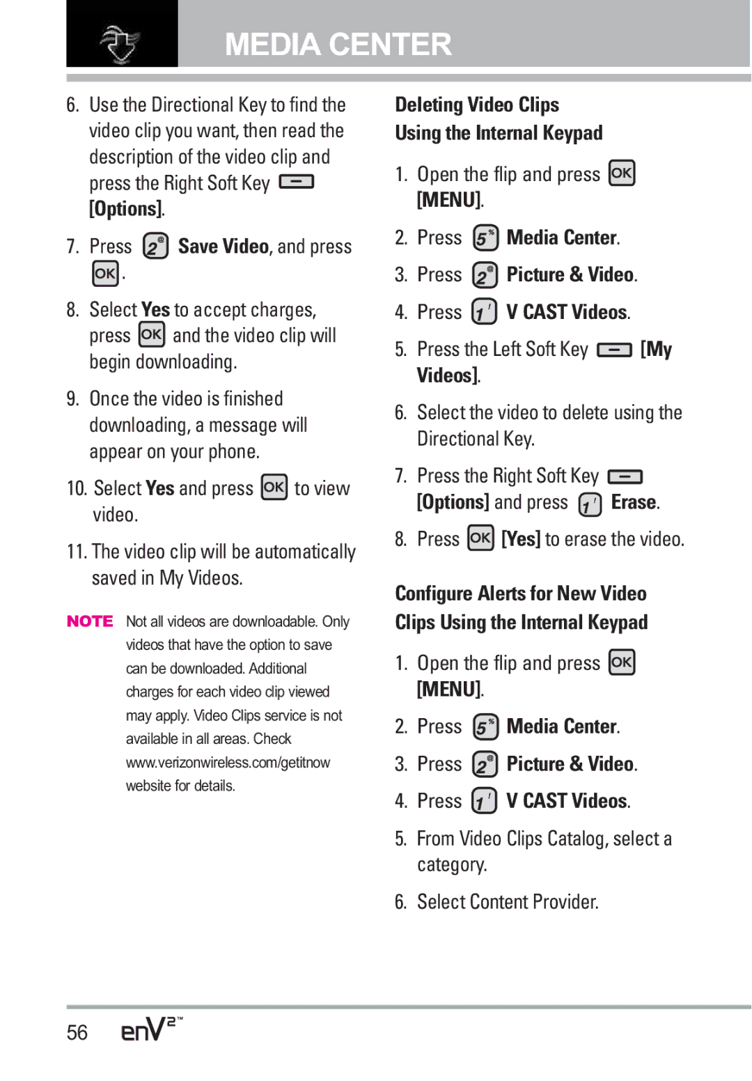 LG Electronics EnV2 manual Select Yes and press to view video, Deleting Video Clips Using the Internal Keypad 