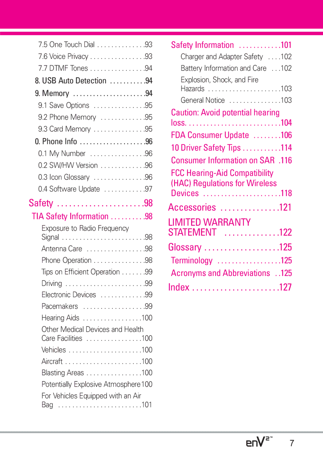 LG Electronics EnV2 manual Accessories 